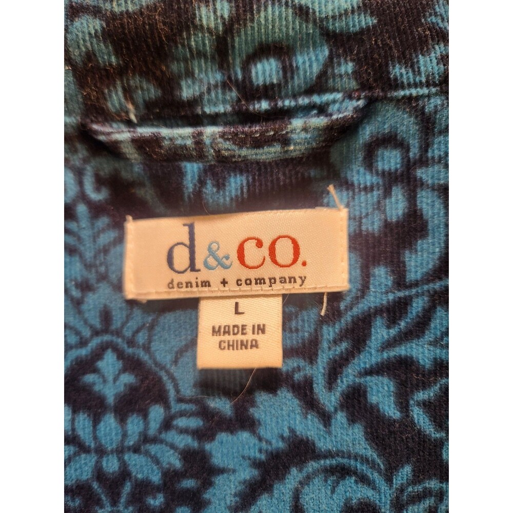 d&co Denim & Company Floral Corduroy Jacket Women’s Large Blue Button Up - Picture 4 of 8